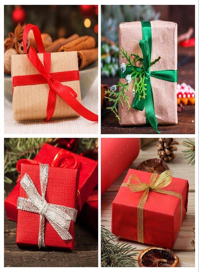 iefoah 100 Yards Christmas Ribbons,3/8 Inch Gold Silver Glitter Ribbon for Gift Wrapping Red and Green Satin Ribbon for Christmas DIY Crafts Decoration 4 Rolls - Image 2